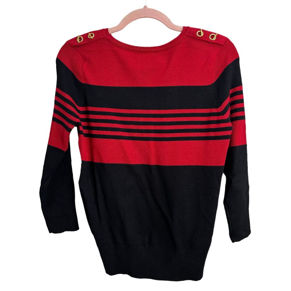 Joseph A. Petite Red and Black Striped Sweater Sweater - Picture 3 of 8